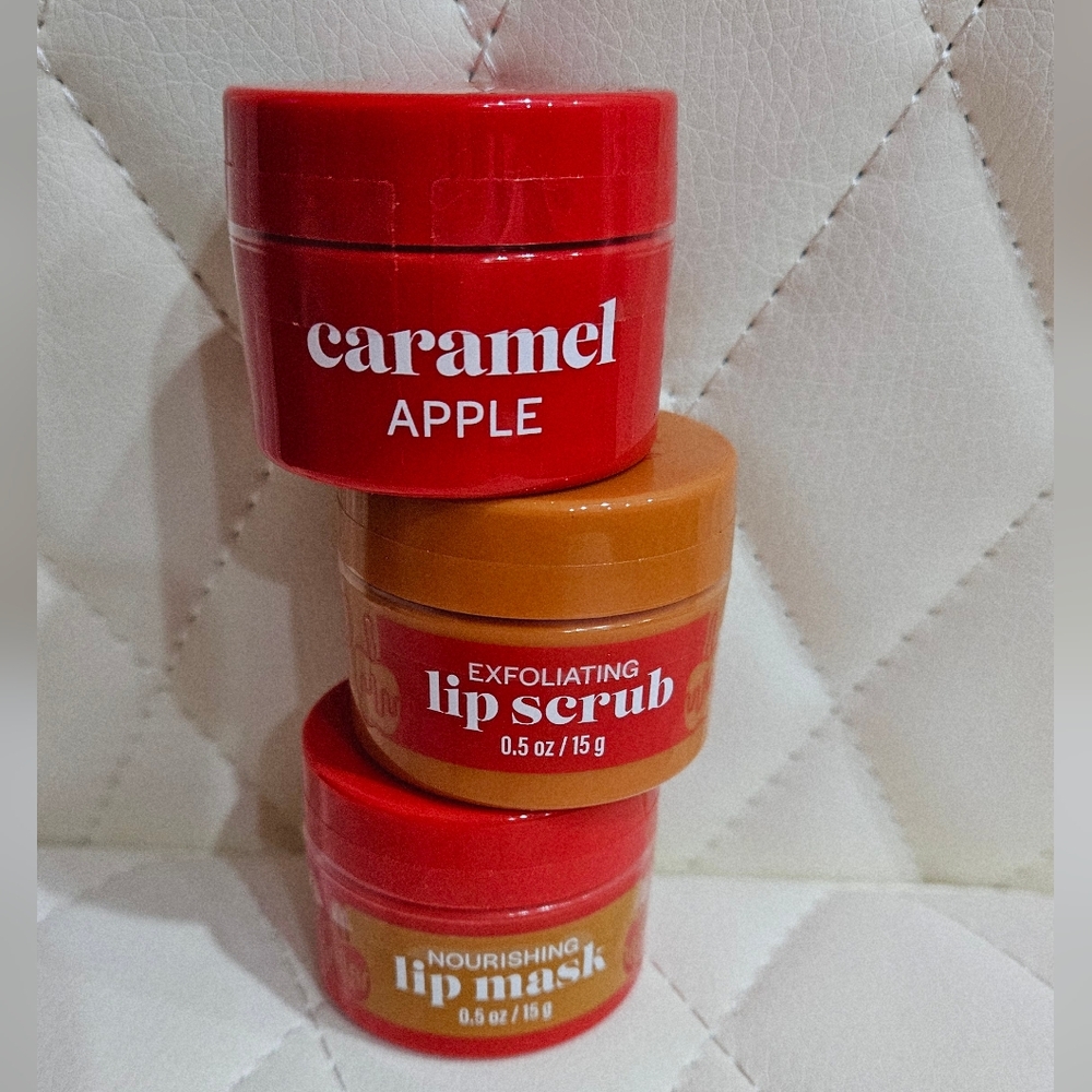 BBW New SET (2) Caramel Apple Scent Flavor Lip Mask and Scrub BATH & BODY WORKS